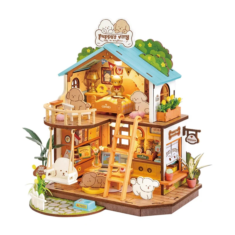 Rolife DIY Miniature Dollhouse : Puppy's Cozy Villa DG169 โมเดลบ้าน บ้านตุ๊กตา | ของแต่งบ้าน ของเล่นตัวต่อ
