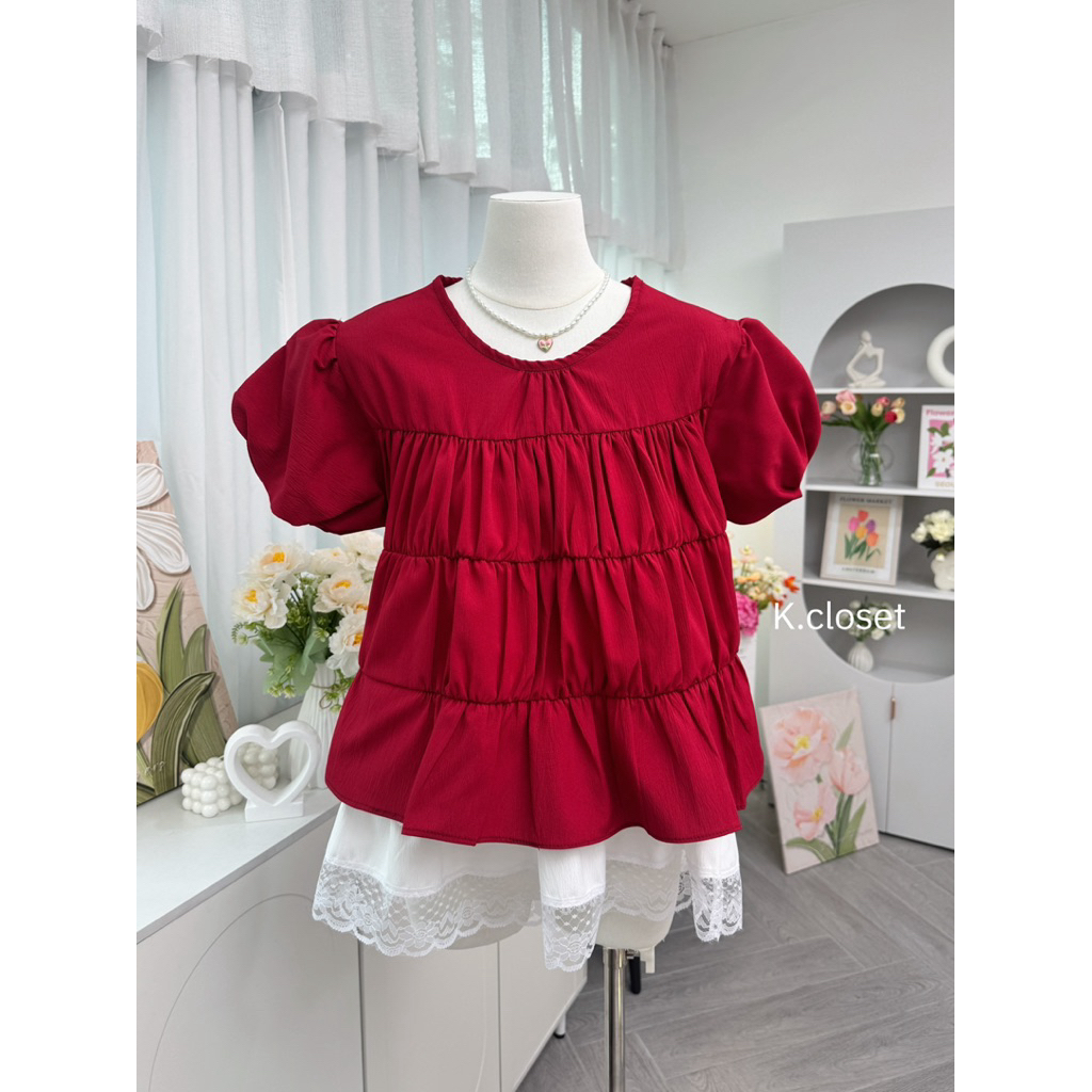 (อก32-38 )เสื้อขนมชั้นคอกลมแขนบอลลูน  ทรงสวยน่ารัก - รูปที่ 5