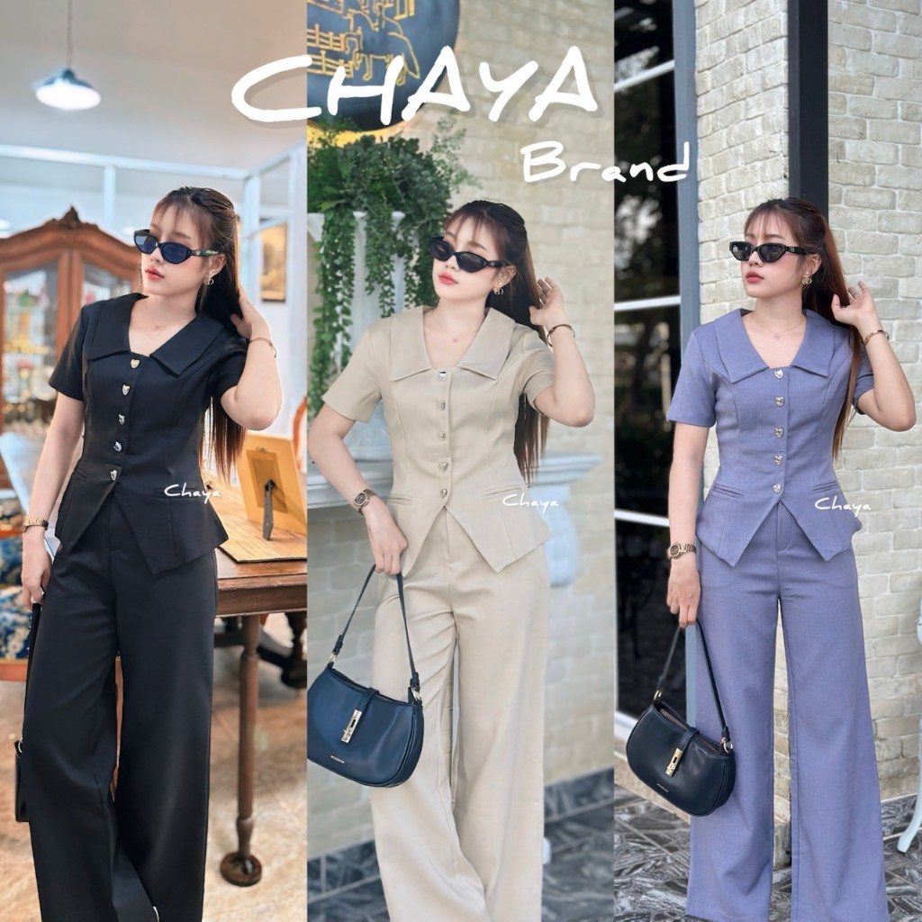 Chaya Brand Aura Set ชุดทำงานผู้หญิง เสื้อคอปกกระดุม + กางเกงขายาวตะขอหน้า (Size S-2XL)