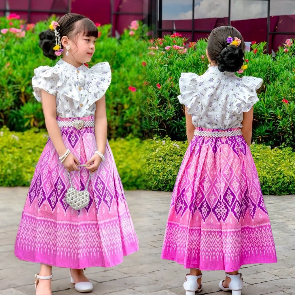 ชุดไทยเด็กผู้หญิง เด็กโต 8-15ปี เซท2ชิ้น เสื้อ กระโปรง อก38นิ้ว ผ้าฝ้ายพิมลายไทย ใส่สบาย อัดลายดอกไม้นูน - รูปที่ 6