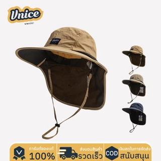 VNICE หมวกกันแดด หมวกบักเก็ตเดินป่า หมวกกันแดด ตั้งแคมป์ ปีนเขา มีสายคล้องคอ ปีกกว้าง