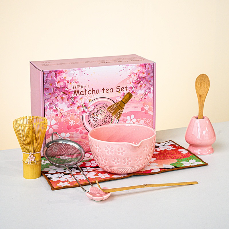 7 ชิ้น Matcha Whisk Set ชุดมัทฉะ ชุดผงมัทฉะพิธี ชุดน้ําชามัทฉะสําหรับทําลาเต้ Matcha bowl