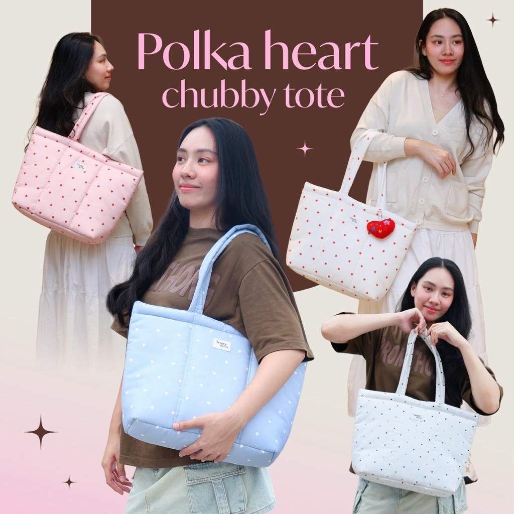 Polka heart chubby tote - กระเป๋าสะพายข้าง รองรับNotebook15นิ้ว