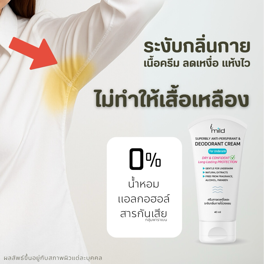 ครีมระงับกลิ่นกาย ลดเหงื่อ ไม่มีน้ำหอม ระงับกลิ่นตัว ไม่เหนียว ไม่ระคายเคือง ไม่เป็นคราบ imild - รูปที่ 5