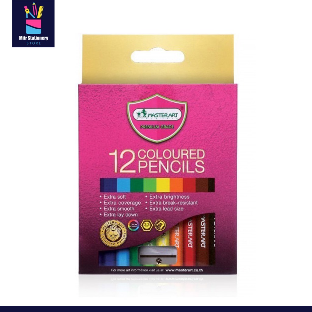 mitr สีไม้ Master Art แท่งสั้น 12 สี  สีดินสอ ดินสอสี สีสด ระบายเนียนนุ่ม แข็งแรง ไม่หักง่าย . พร้อมส่ง