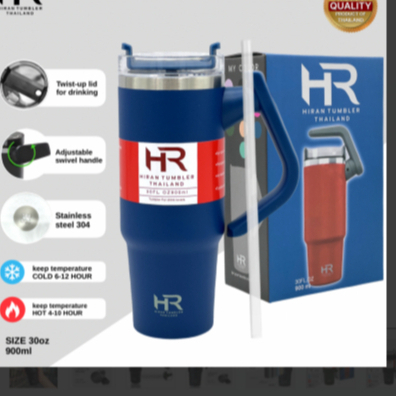 Hiran tumbler lever handle แก้วน้ำสแตนเลสมือจับคันโยก-ขนาด 30oz มีหลอดแถมให้ ครบชุดอุปกรณ์