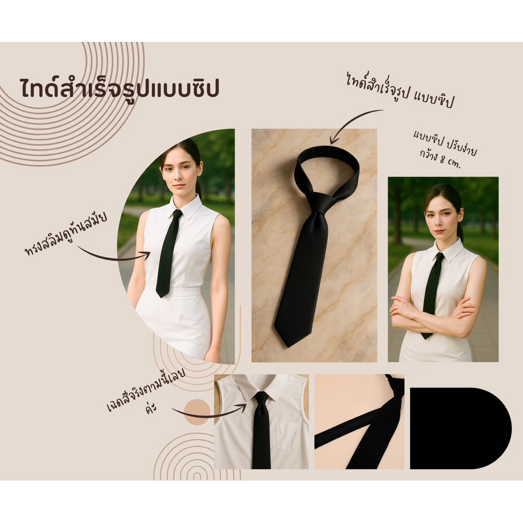 เน็คไทด์ดำสำเร็จรูป / เน็คไทด์ดำชุดปกติขาว (แบบซิป)
