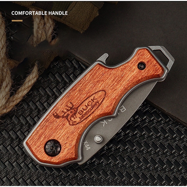 BUCK  มีดพับพกพา ด้ามจับไฟม้แท้ ขนาดกระทัดรัด พกง่าย น้ำหนักเบาแต่เข็งแรงมาก เดินป่า คุณภาพดี ทนทาน - รูปที่ 4