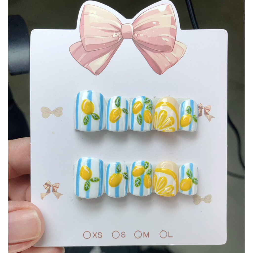 เล็บปลอมงานเพ้นท์ลายเลม่อนปั้นนูนน่ารักๆ