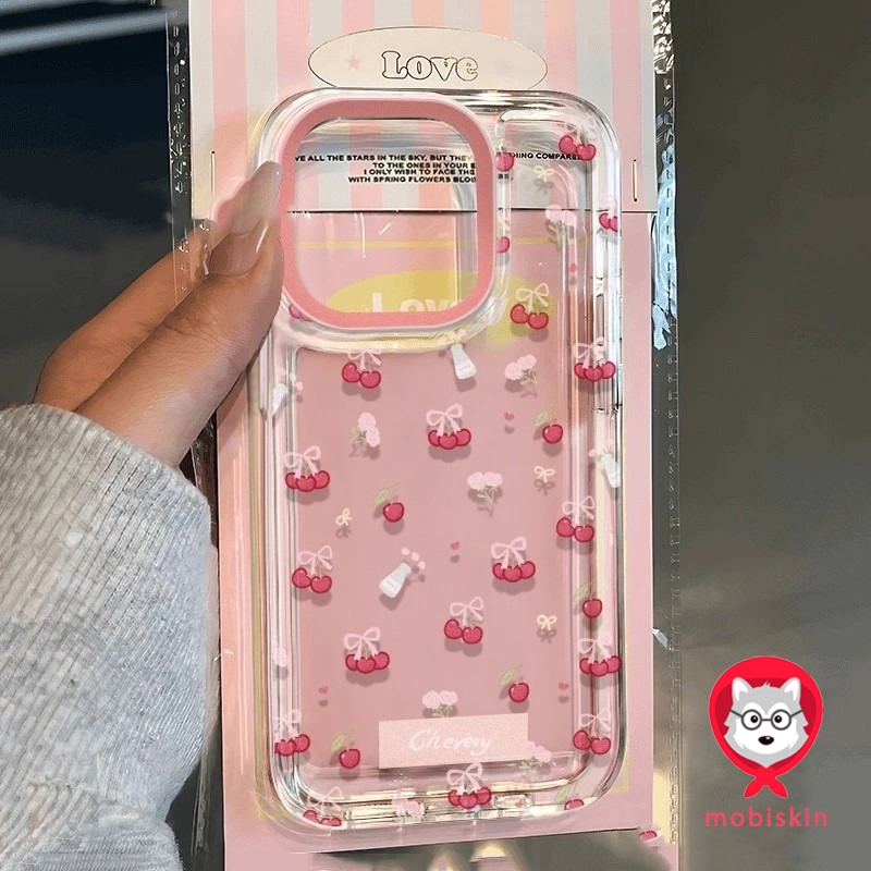 น่ารัก เคสไอโฟน เชอร์รี่ สำหรับ IPhone 11 16 12 15 13 14 Pro Max X XR XS Max 8 7 Plus โปร่งใส เรียบง่าย เคส