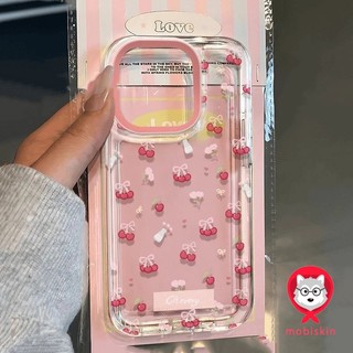 น่ารัก เคสไอโฟน เชอร์รี่ สำหรับ IPhone 11 16 12 15 13 14 Pro Max X XR XS Max 8 7 Plus โปร่งใส เรียบง่าย เคส