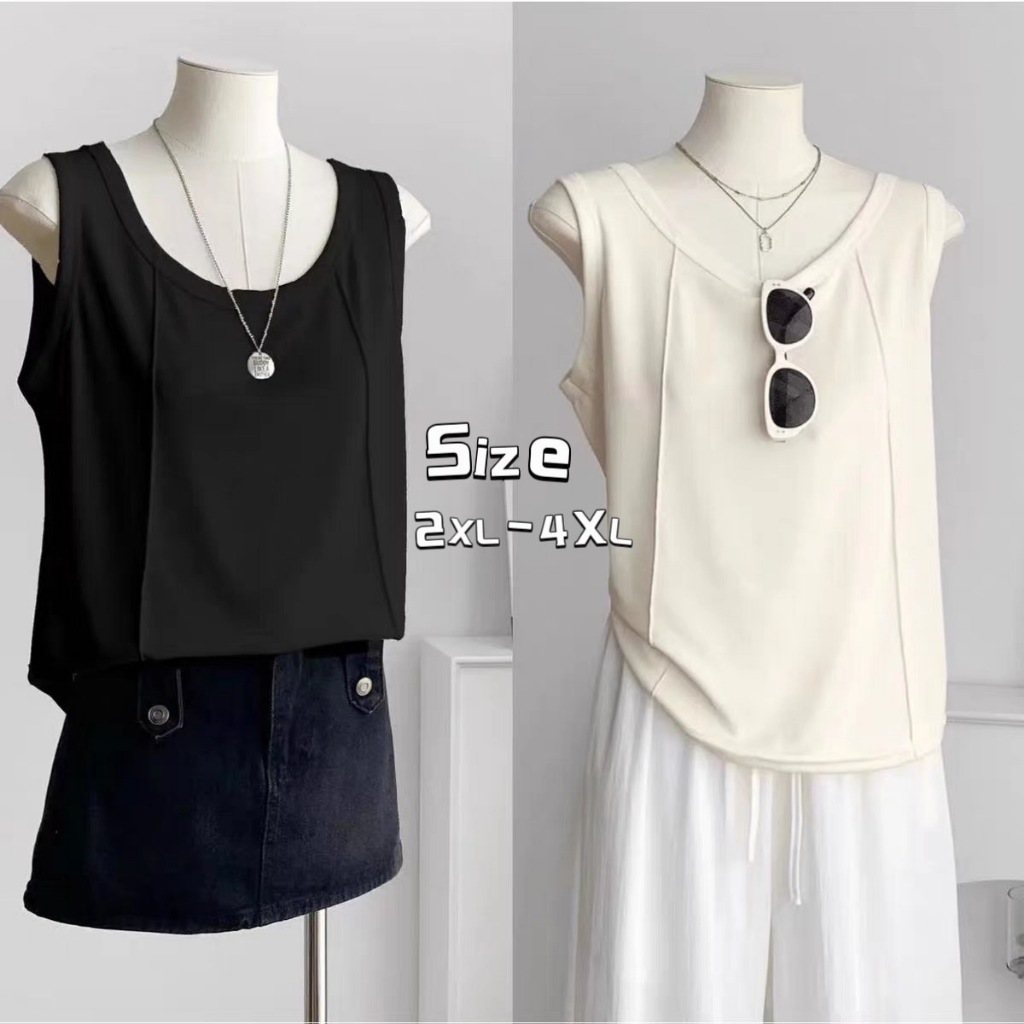 NEW Size 2XL-4XL เสื้อกล้ามสาวอวบคอกลมแบบใหม่3สี ลายก้างปลาแมทได้ทุกชุด นื้อผ้ายืดหยุ่นใส่สบาย