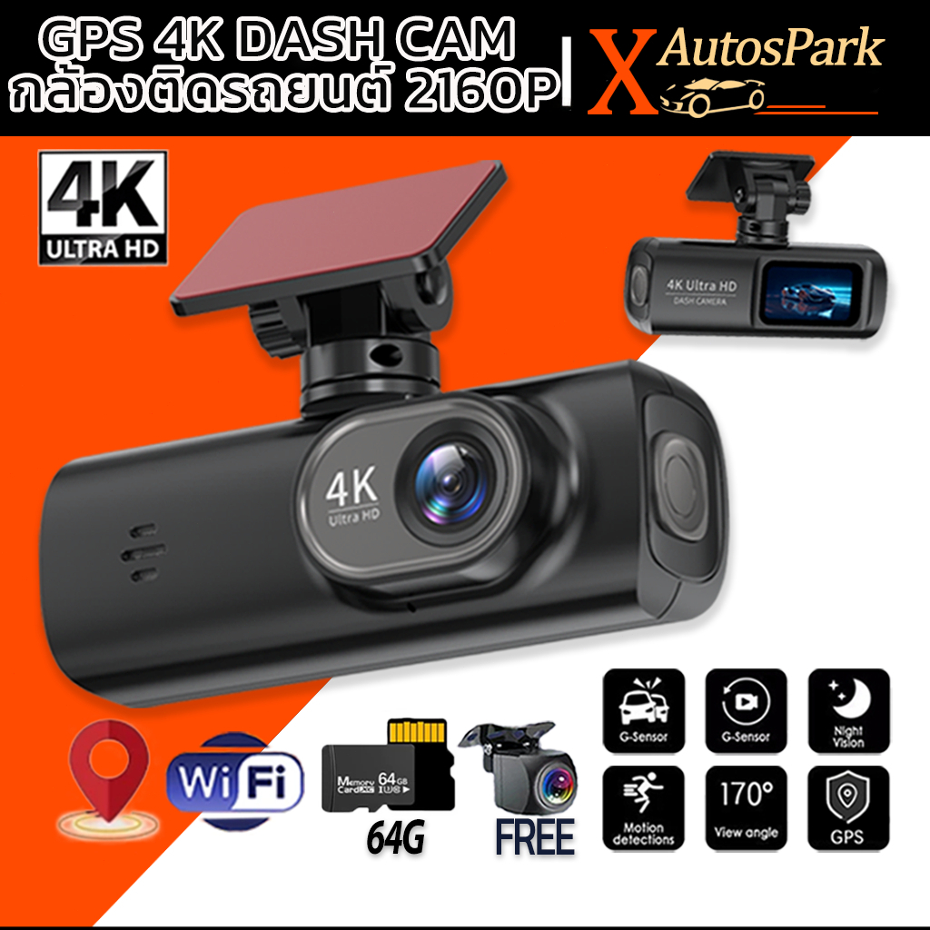 ตำแหน่งGPS Front and Rear Dash Cam 4K+2160P Full HD กล้องติดรถยนต์ 170°การเชื่อมต่อ APP WiFi การดูแบบเรียลไทม์ โหมดกลางค