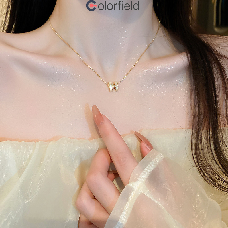 Colorfield สร้อยคอ จี้รูปตัว H เครื่องประดับ แฟชั่น สไตล์เกาหลี ระดับไฮเอนด์ สำหรับผู้หญิง ให้เป็นของขวัญ-COD