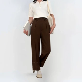 VILA | AUGUST PANTS TM32 กางเกงทรงบอย ปัก VILA ที่หูเข็มขัด