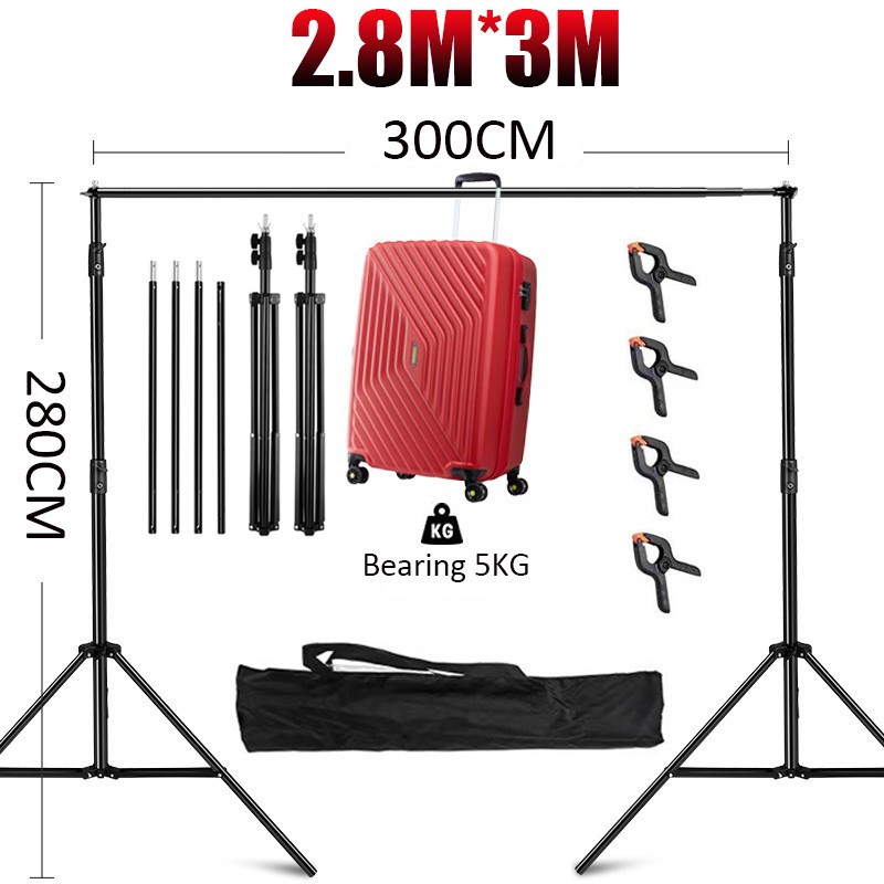 2.8x3m/ 280 ซม x 300 ซม ชุดระบบรองรับฉากหลัง ทนทาน พร้อมกระเป๋าถือ green screen greenscreen photogra