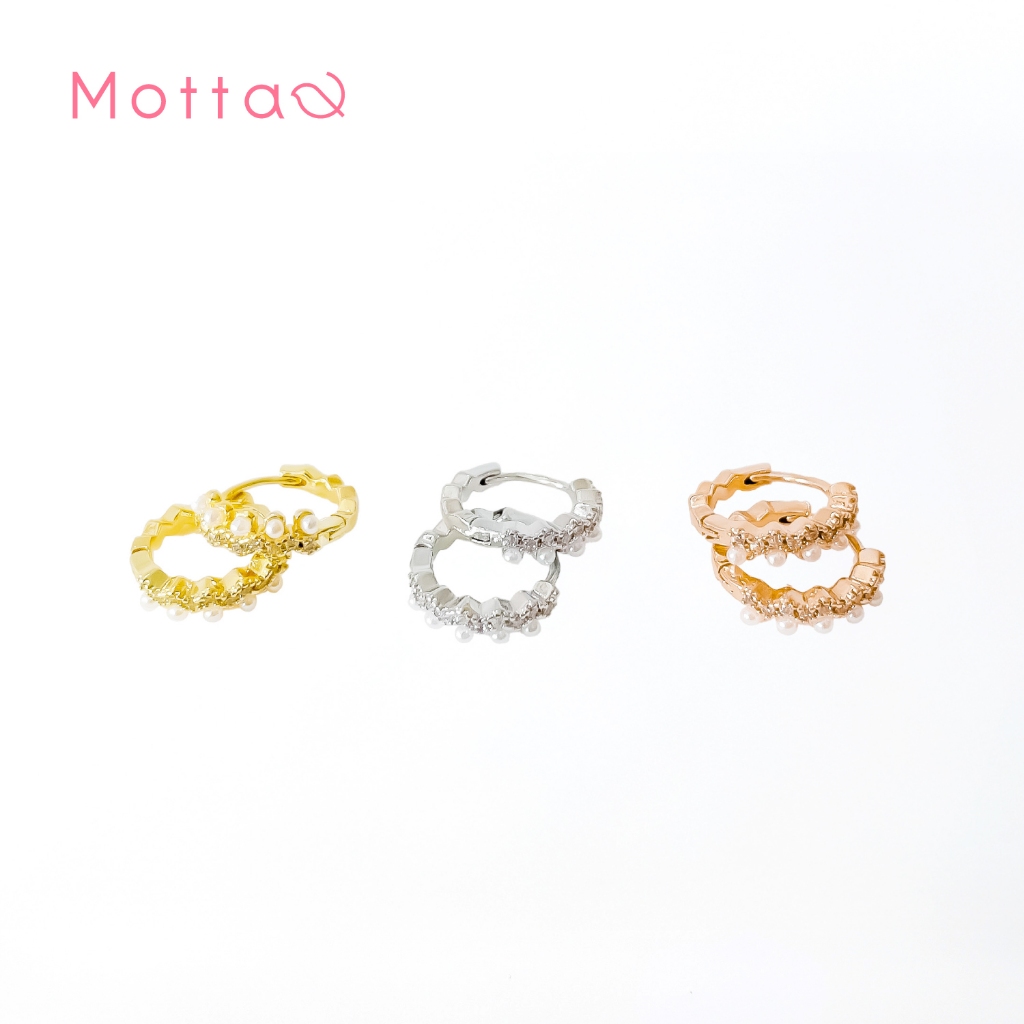 Motta Earring ต่างหูห่วงชุบทองคำขาว ประดับมุก