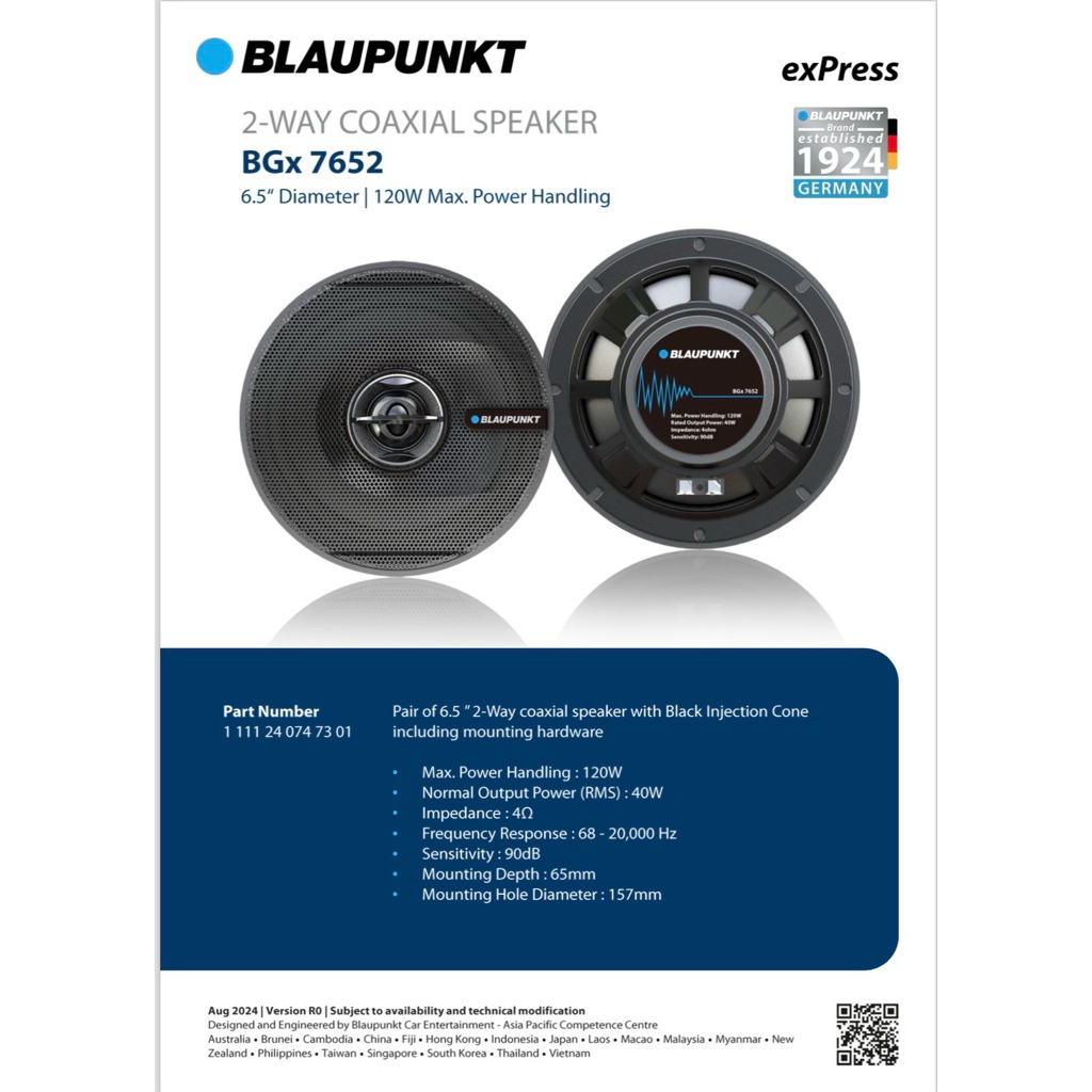 ราคาคู่ละ  815บาท ลำโพง 6.5“ แกนร่วม 2ทาง ยี่ห้อ Blaupunkt ค่ายเยอรมันรุ่น​ BGX7652​ ลำโพงติด​ แทนตำ