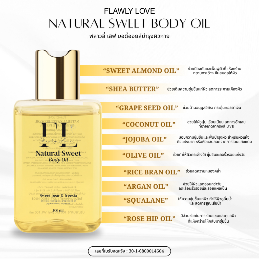 เนเชอรัล สวีท บอดี้ ออยล์ บำรุงผิวสวยเพื่อความชุ่มชื่น ฟื้นฟูผิวแห้ง จากสารสกัดธรรมชาติ10ชนิด