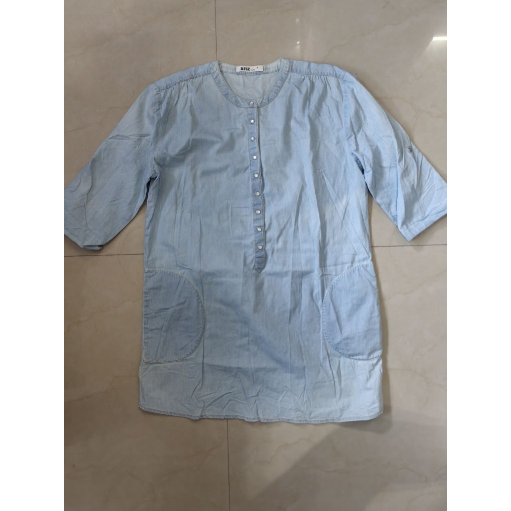 เสื้อผู้หญิง ยีนส์นิ่ม แขน5ส่วน AIIZพับแขนได้ มีกระดุม มีกระเป๋าข้าง