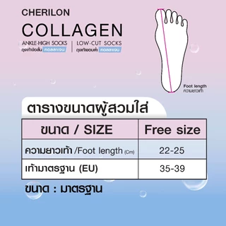 CHERILON เชอรีล่อน ถุงเท้า คอลลาเจน ข้อสั้น ขอบต่ำ ผิวนุ่ม ลดกลิ่นเท้า ส้นเท้าแตก ใส่สบาย CLL-RMCG01 + CLL-SSCG01