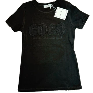 เสื้อยืดคอกลมแขนสั้น รีดเพชรลาย coco ป้าย ME