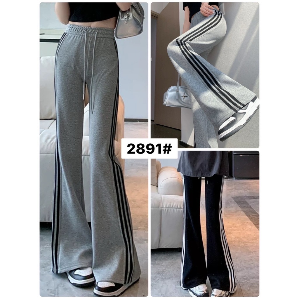 2891# กางเกงวอร์มขาม้าแต่งแถบข้าง 3 เส้น เทาอ่อน+เข้มจะเป็นแถบสีขาว เอว24-30 นิ้ว