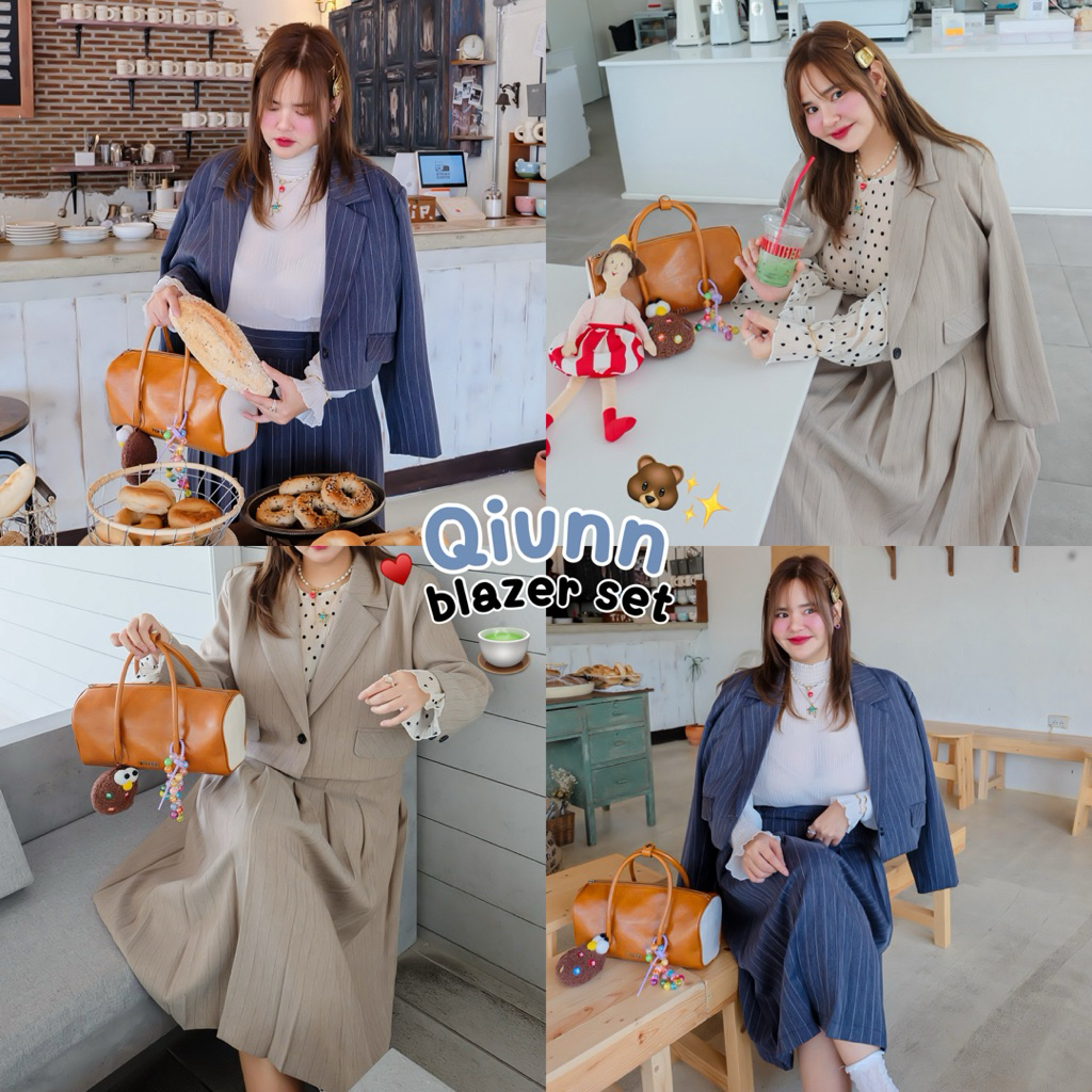 Qiunn Blazer Set 🌐⭐️⋆˙🩰♡ (2 ชิ้น =เสื้อเบลเซอร์ + กระโปรงจีบยาว)