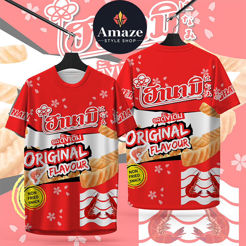 เสื้อพิมพ์ลาย ฮานามิ เสื้อลายขนม เก๋ๆ พร้อมส่ง เสื้อกีฬาพิมพ์ลาย ราคาถูก มี5ไซส์ S M L XL 2XL