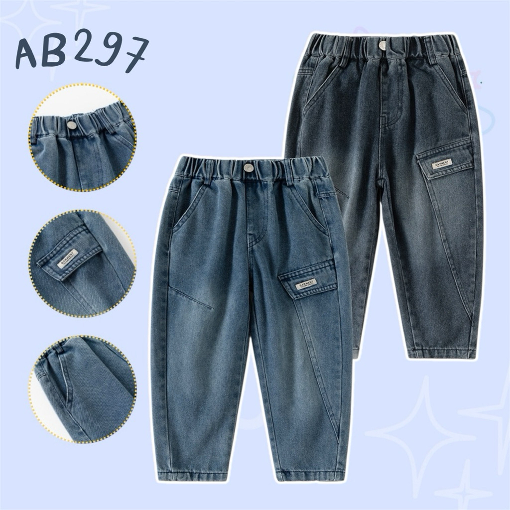 AB297 กางเกงยีนส์เด็ก ทรงบอย ดีไซน์สวย ใส่สบาย เนื้อผ้าดี เสื้อผ้าเด็กพร่อมส่ง 🇹🇭
