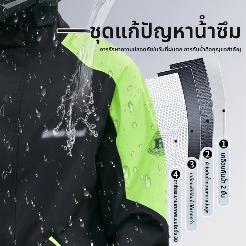 ชุดกันฝนมอเตอร์ไซค์ 2 ชิ้น มีแถบสะท้อนแสง ขนาด M-2XL thumbnail 5