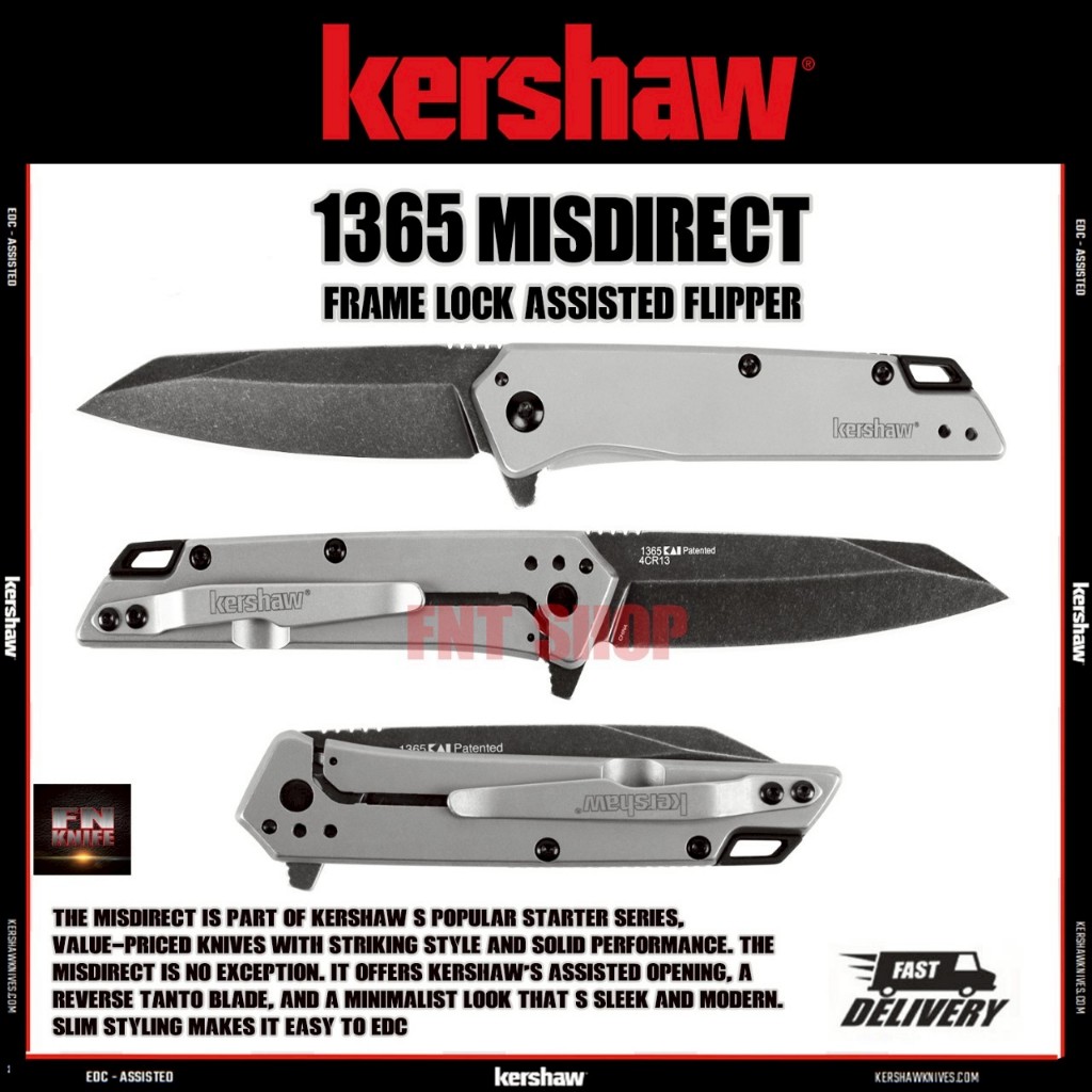 มีดพับ Kershaw Misdirect SpeedSafe Assisted Opening Knife Gray (2.9" 4Cr13Mov BlackWash),1365