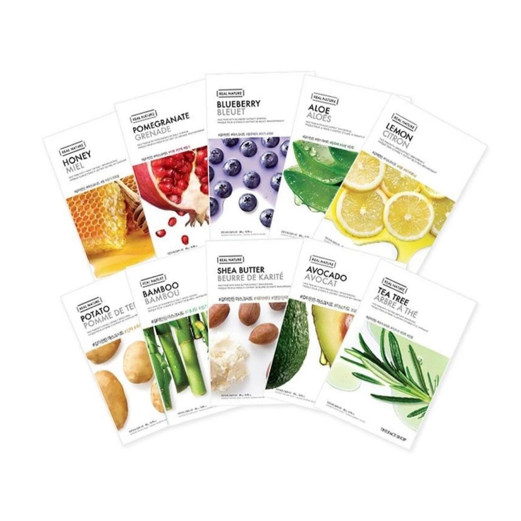 THE FACE SHOP REAL NATURE FACE MASK (MASK SHEET) มาส์กชีท แผ่นมาส์กหน้า กระจ่างใส ผิวเรียบเนียน
