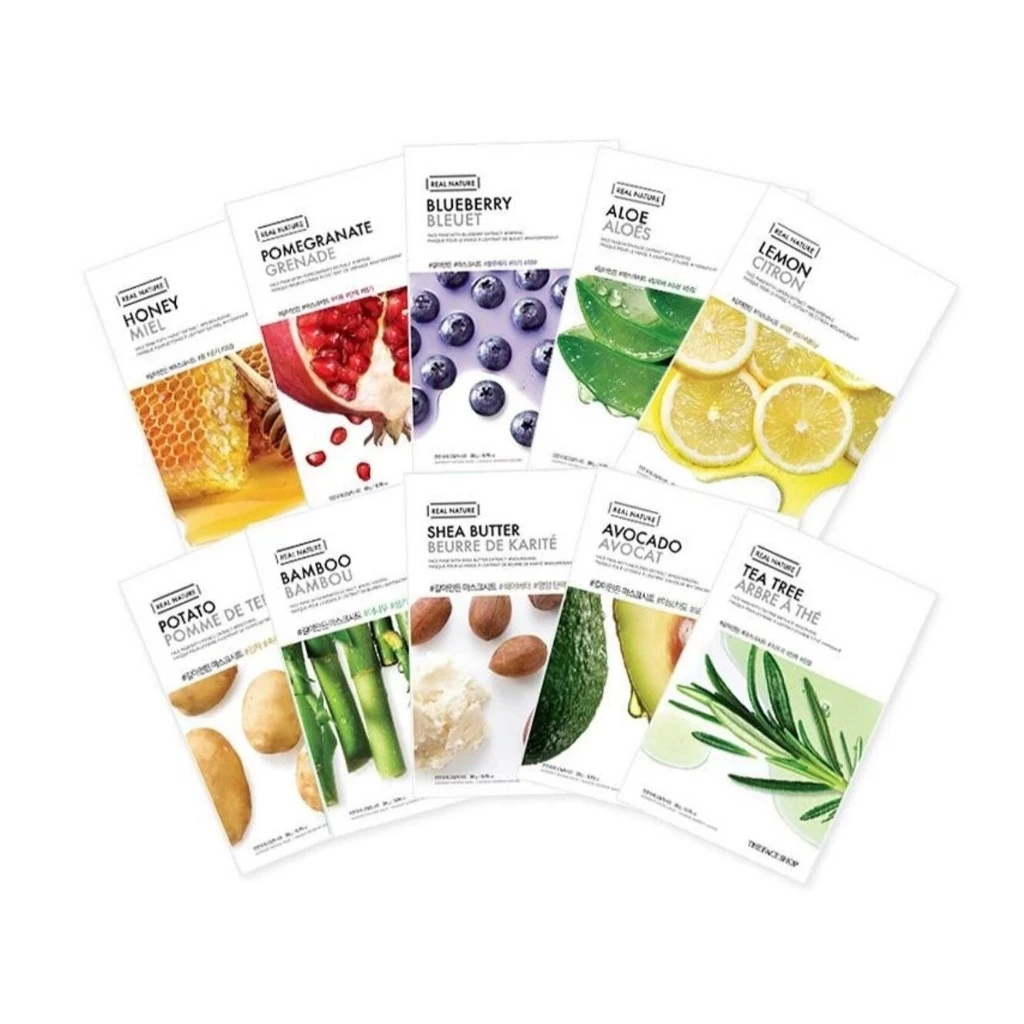 (ใช้ได้ทุกวัน) THE FACE SHOP REAL NATURE FACE MASK (MASK SHEET) มาส์กชีท แผ่นมาส์กหน้า กระจ่างใส ผิวเรียบเนียน