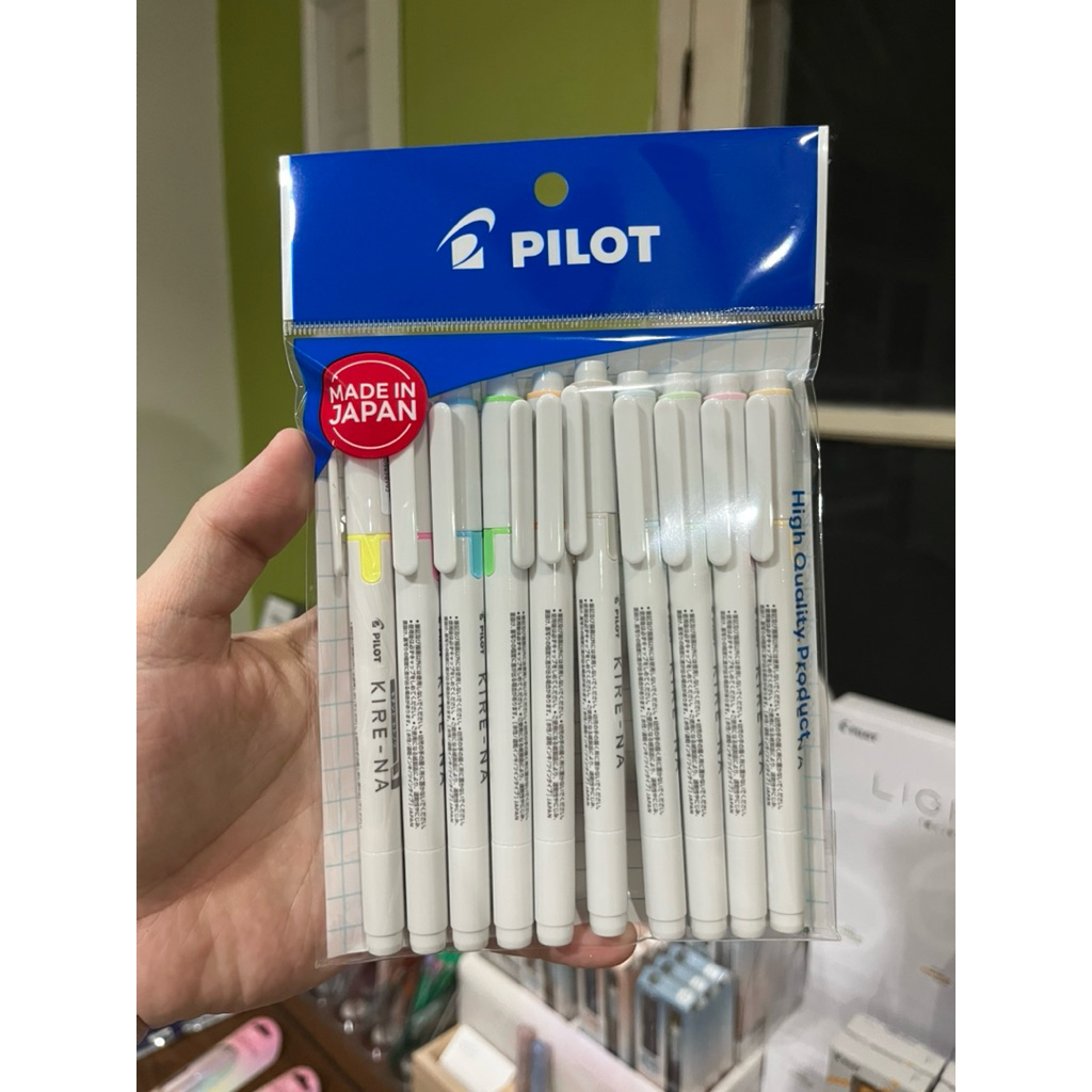 ปากกาไฮไลท์ Pilot Kire-na แพ็ครวมสี Basic และ Pale ทั้ง 10 ด้าม