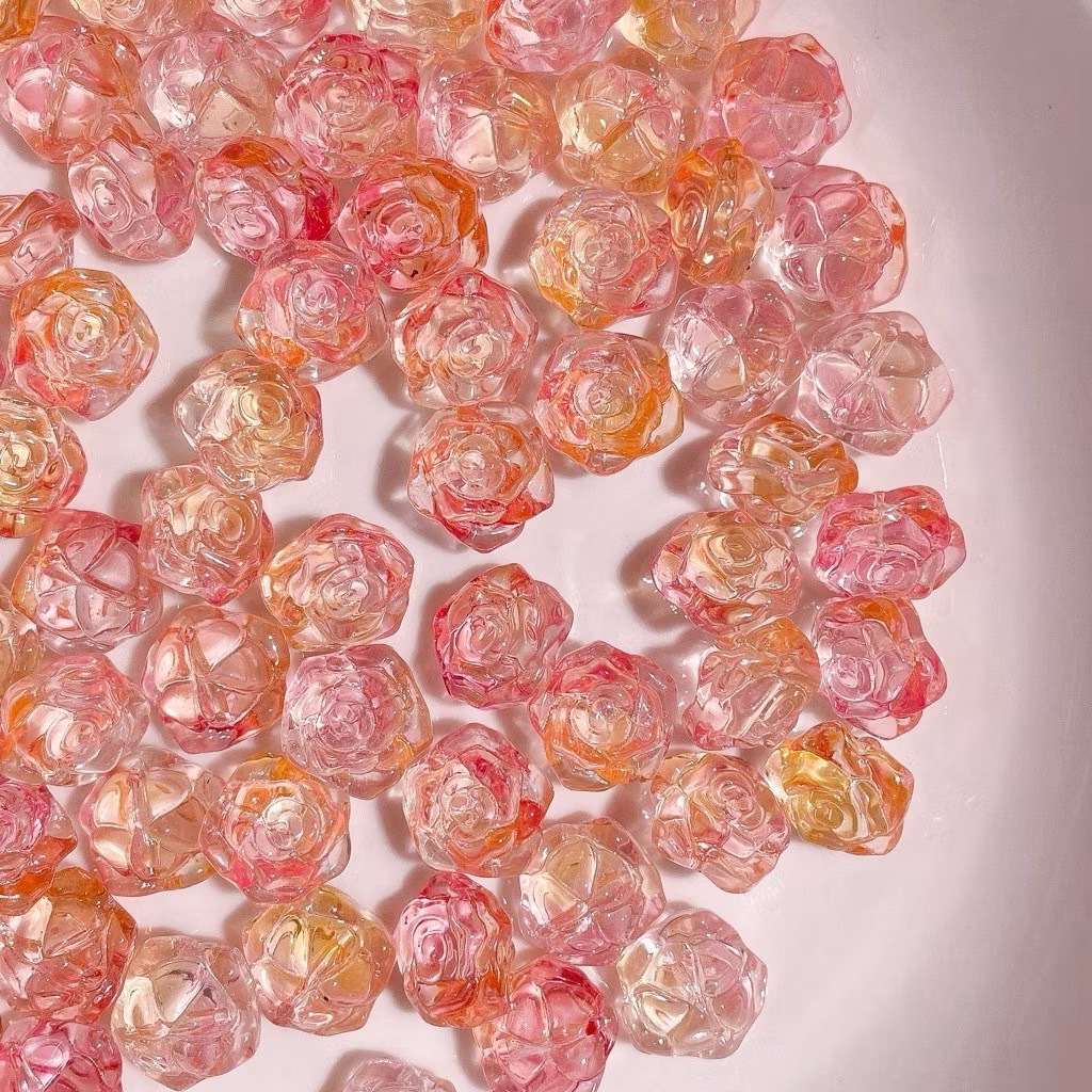 ลูกปัด ดอกกุหลาบ  หลิ่วหลี ขนาด12mm รูร้อย1mm อุปกรณ์เสริมงานฝีมือ diy เหมาะสมสำหรับทำ สร้อยคอ กำไลข้แขน