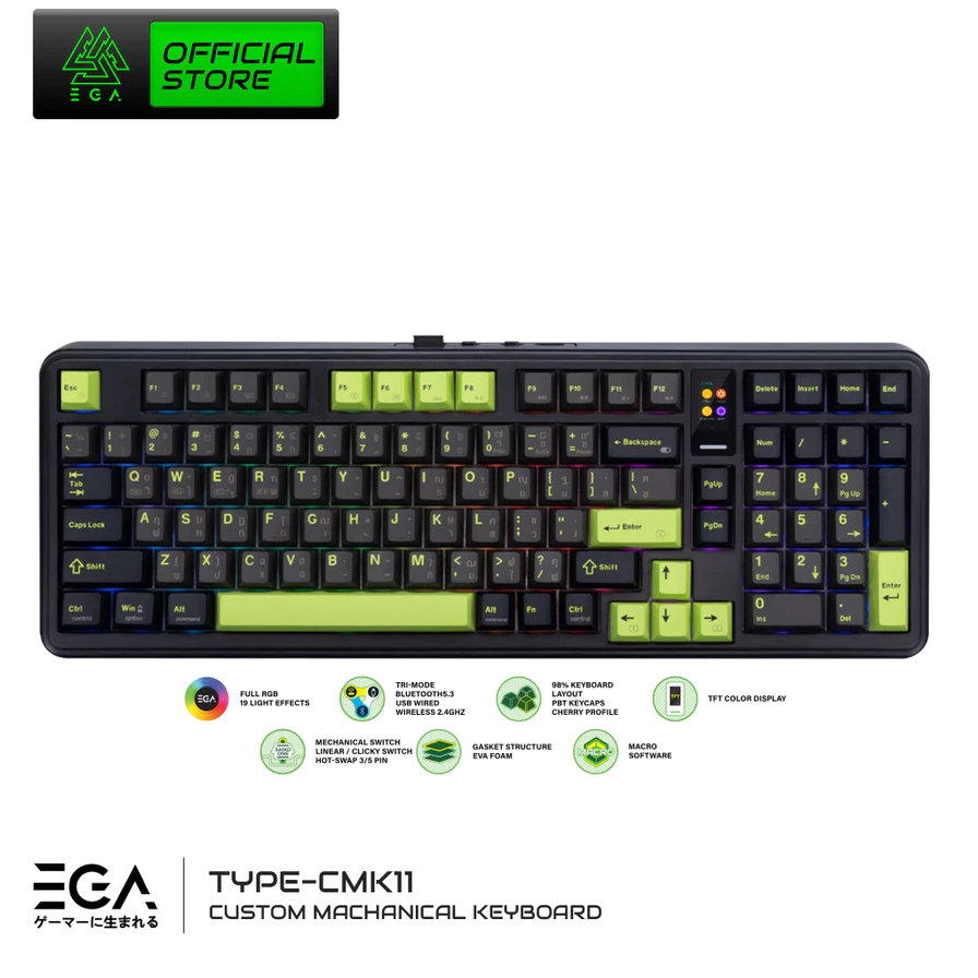 EGA Type CMK11 Custom Mechanical Keyboard 98% คีย์บอร์ดเกมมิ่งไร้สาย Wireless /Cable/Bluetooth มีจอ 