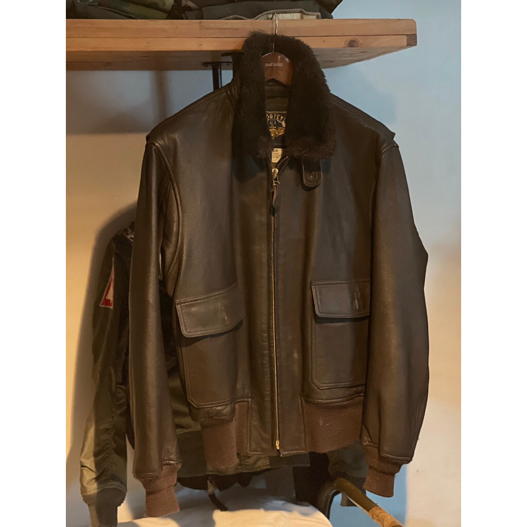 เสื้อแจ็คเก็ตหนัง เสื้อไฟท์ เสื้อนักบิน 🇺🇸 VTG COOPER LEATHER TYPE G1 BOMBER USN FLIGHT JACKET NAVY 
