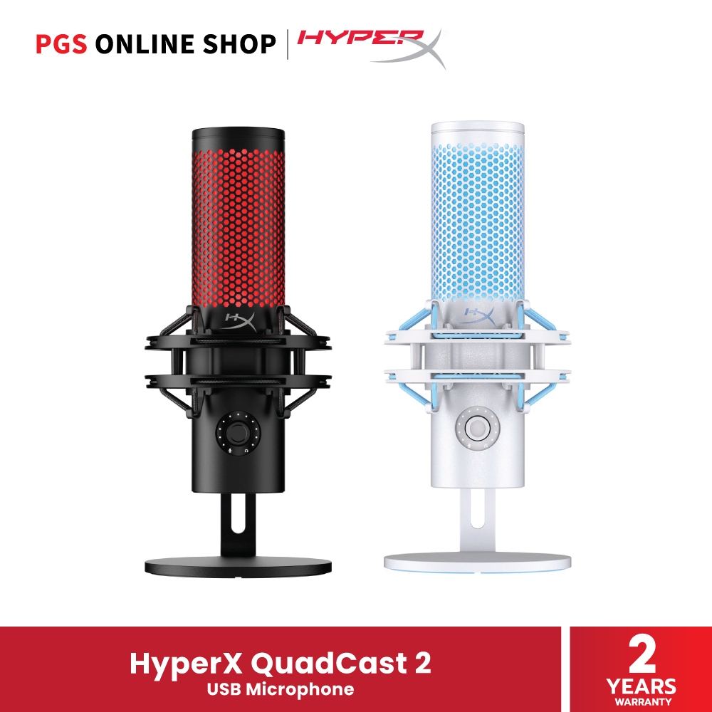 HyperX Microphone QuadCast 2 (Black) ไมโครโฟนสตรีม ระดับสตูดิโอ, เชื่อมต่อ USB-C, การรับเสียง 4 รูปแ