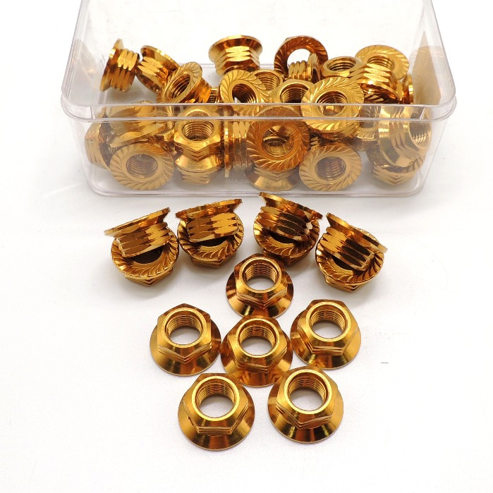 น็อตตัวเมีย เลสเมีย ลายเฟือง น๊อตตัวเมีย(จี้ลาย)สีทอง เกลียวมิลM8 เกลียวมิลM10และเกลียวมิล M12 ราคาส