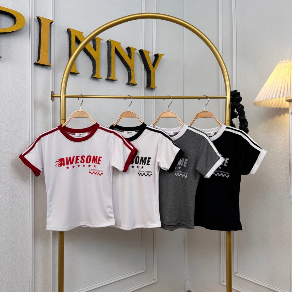 🌈SpinnyHouse🌈เสื้อยืดเข้ารูป แต่งแถบช่วงไหล่ สกรีนลายสตรีทสุด ผ้าร่องยืดนิ่ม ใส่สบาย พร้อมส่ง รุ่น แ