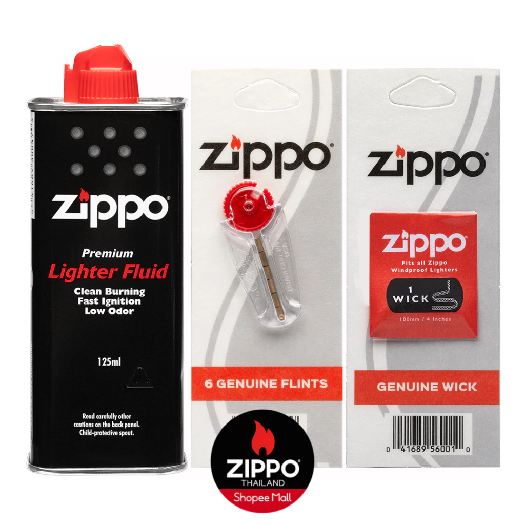 Zippo ชุดน้ำมัน ถ่าน ไส้ สำหรับไฟแช็กซิปโป้ Zippo Fluid+Flint+Wick set