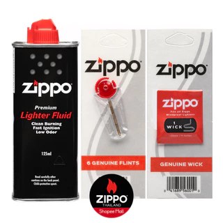 Zippo ชุดน้ำมัน ถ่าน ไส้ สำหรับไฟแช็กซิปโป้ Zippo Fluid+Flint+Wick set