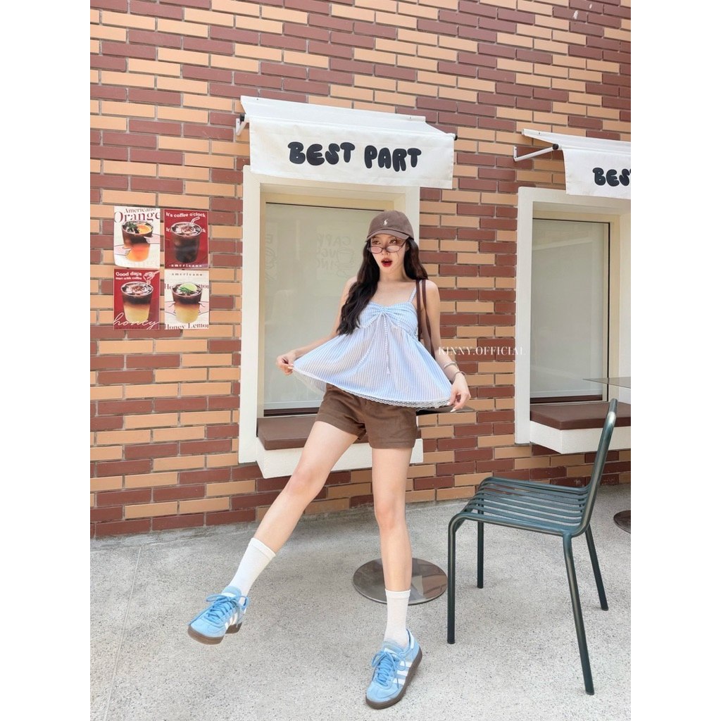 Twenty Top 🍀เสื้อสายเดี่ยวสุดน่ารัก พร้อมโบว์ อก 28-36 นิ้ว สม็อคหลัง