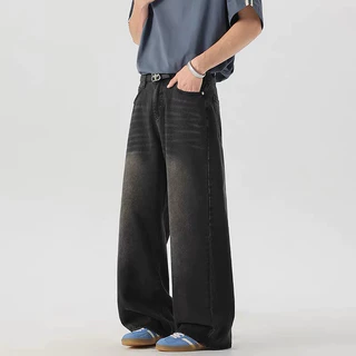 Baggy Pants Jeans 12 สี กางเกงยีนส์ผู้ชายขากว้าง ไซลินไดรต์ พอดี คอปกปานกลางพอดีเก็บอย่างดี