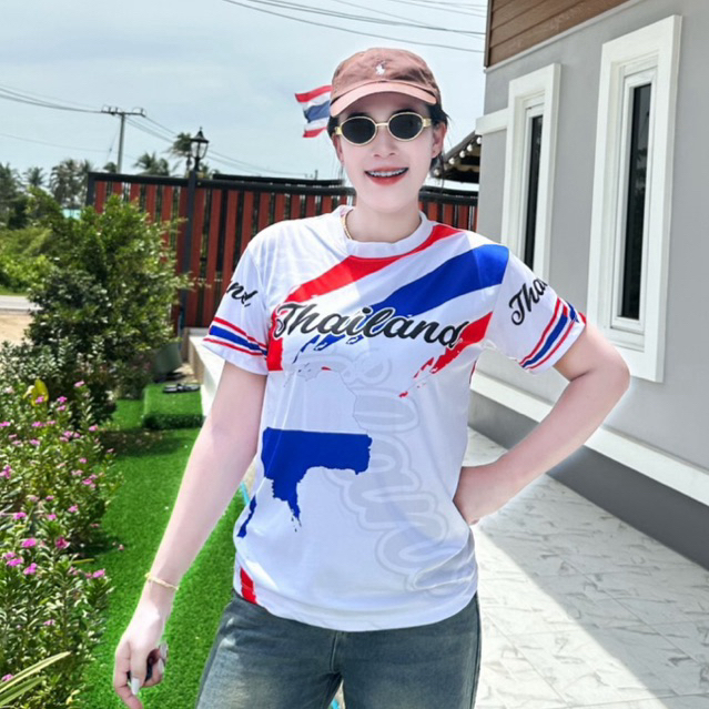 เสื้อรักชาติ ไทยแลนด์สีขาว สีดำ แขนสั้น/แขนยาว
