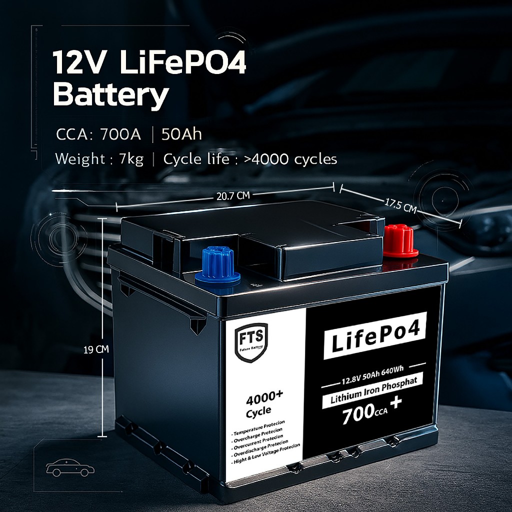 แบตเตอรี่รถยนต์ รถไฟฟ้า 12V 50Ah ขั้ว R,L V.3