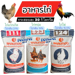 อาหารไก่แรกเกิด ไก่หนุ่ม ไก่ไข่ ยกกระสอบ 30 กิโลกรัม ยี่ห้อแหลมทอง