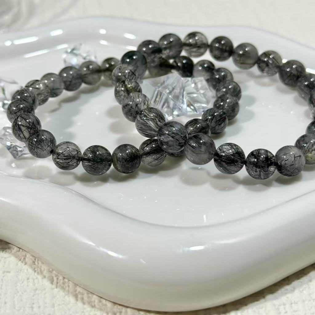 หินไหมดำ (ไหมดำ) พรีเมียม *หินธรรมชาติ 100%* ขนาด 8 มิล แก้วขนเหล็ก กำไลหินไหมดำ หินแก้วขนเหล็ก - รูปที่ 4