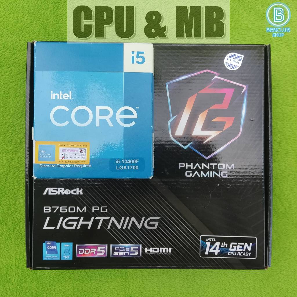 cpu i5 13400f & mb asrock b760m pg lightning ddr5 ประกัน 07-11/2027 สินค้ามือสอง